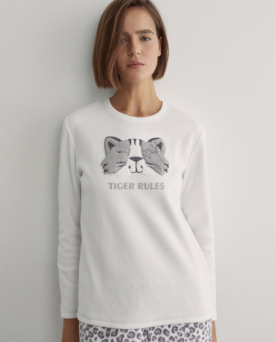 Pijama com Forro Polar Tigre Branco-marfim-2