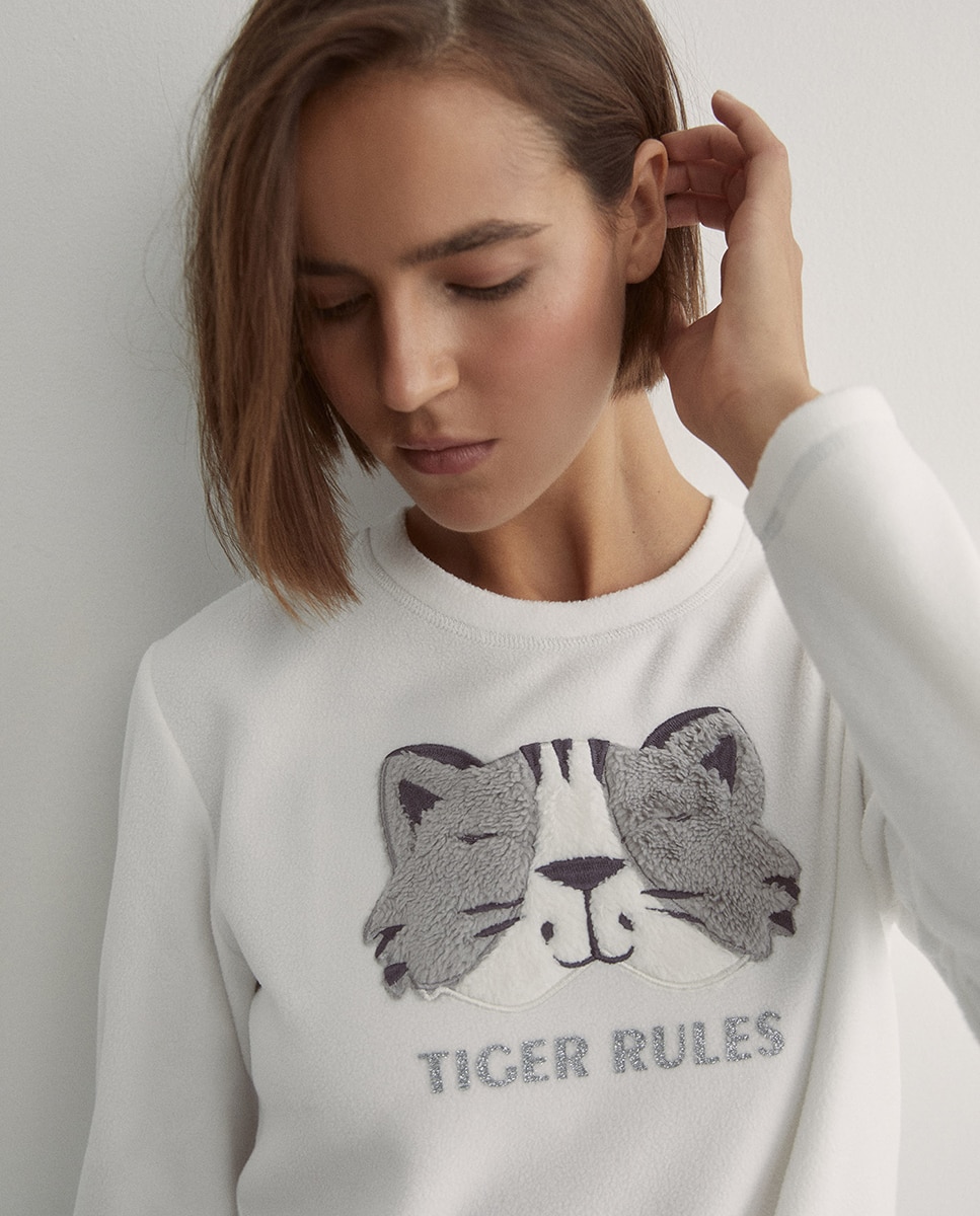 Pijama com Forro Polar Tigre Branco-marfim-3