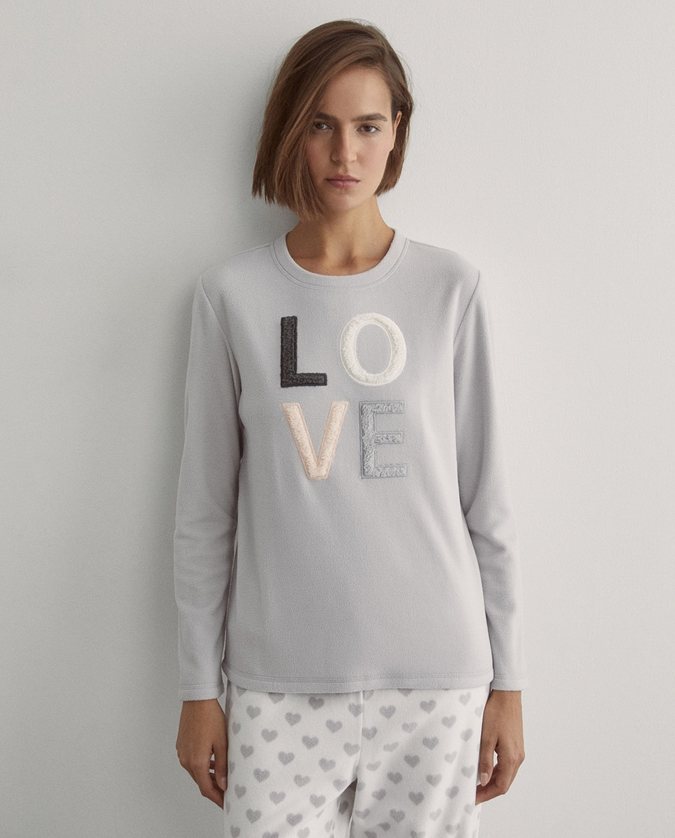 Pijama de Forro Polar Love Cinzento-claro-2