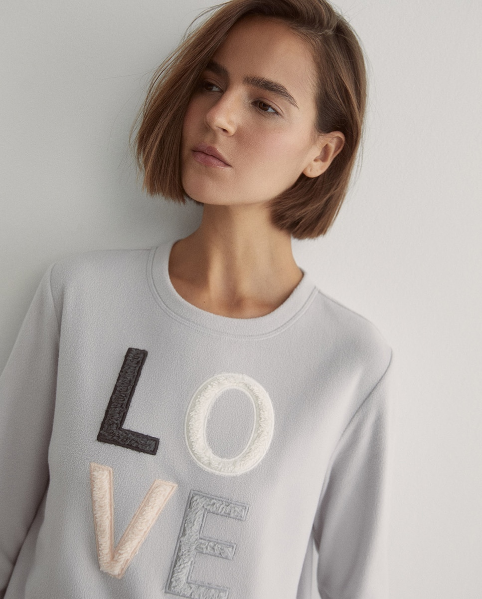 Pijama de Forro Polar Love Cinzento-claro-3