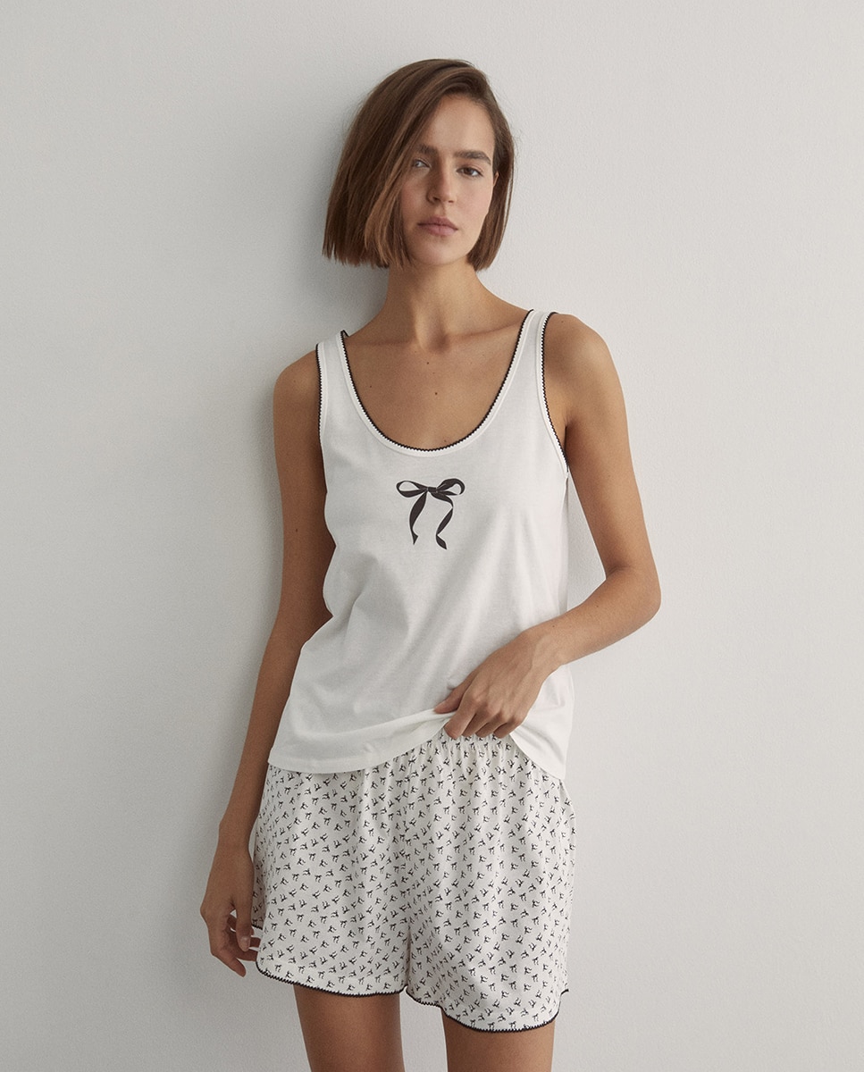 Pijama Curto de Alças Largas 130 Marfim-2