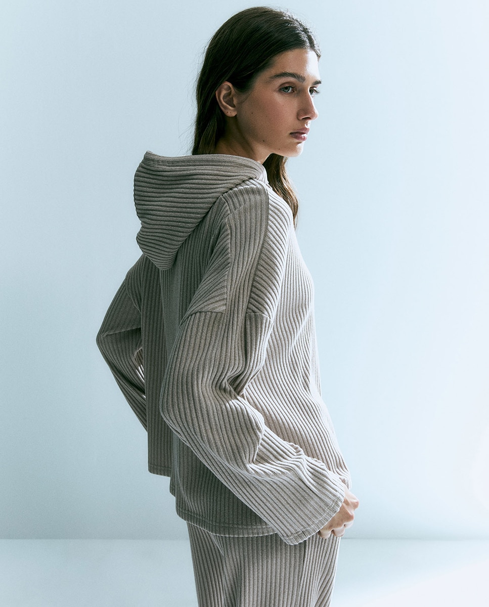 Sudadera canalé capucha - Sfera - Visón oscuro Visón oscuro-6