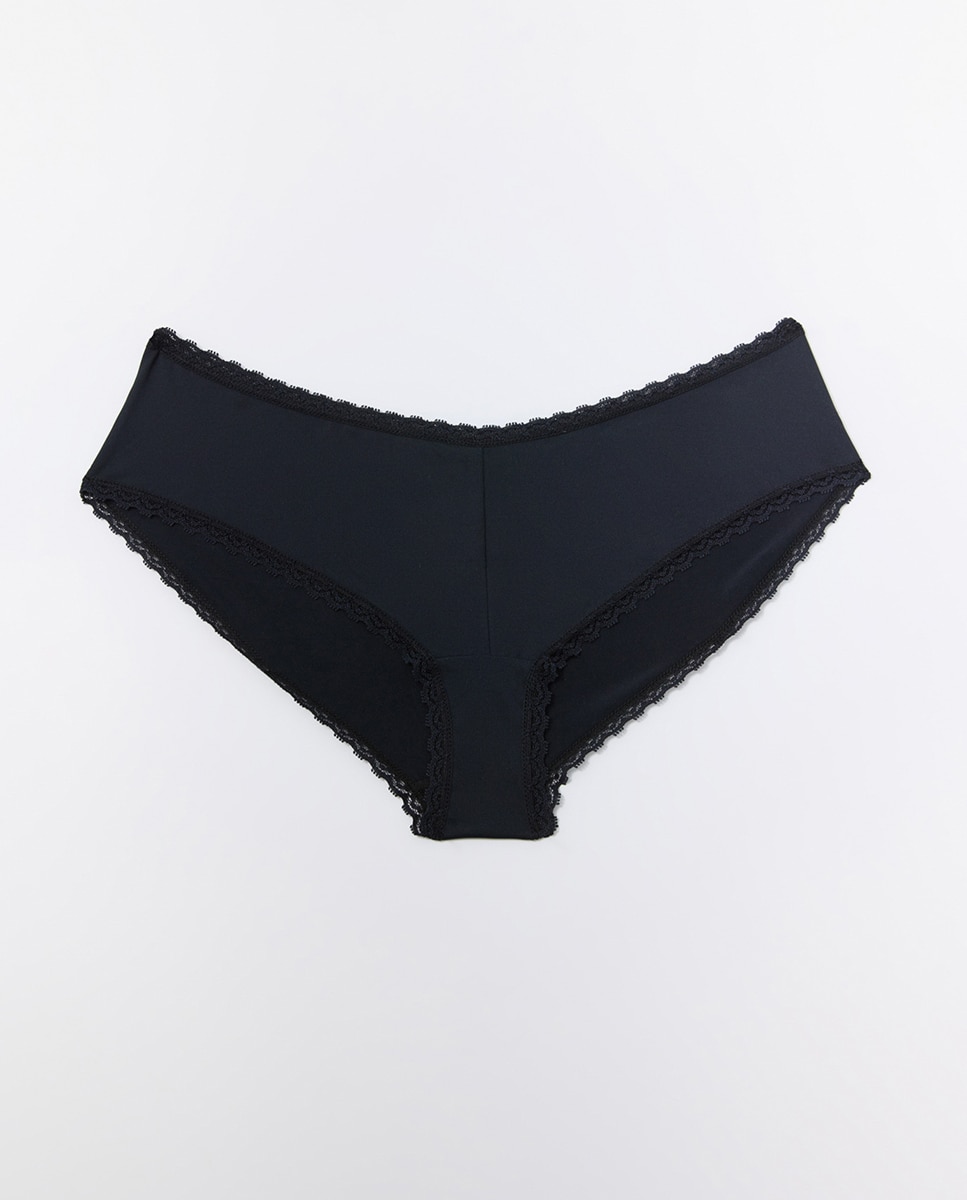 Cueca de microfibra com cintura subida Preto-2