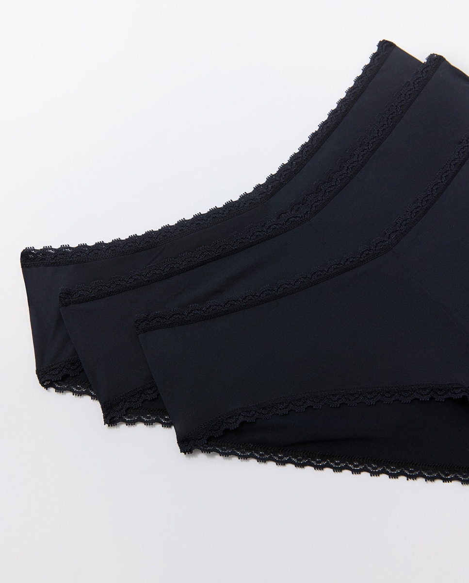 Cueca de microfibra com cintura subida Preto-3
