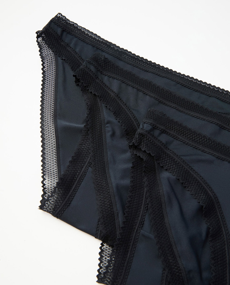 Pack de Cueca de Biquíni com Renda Preto-2