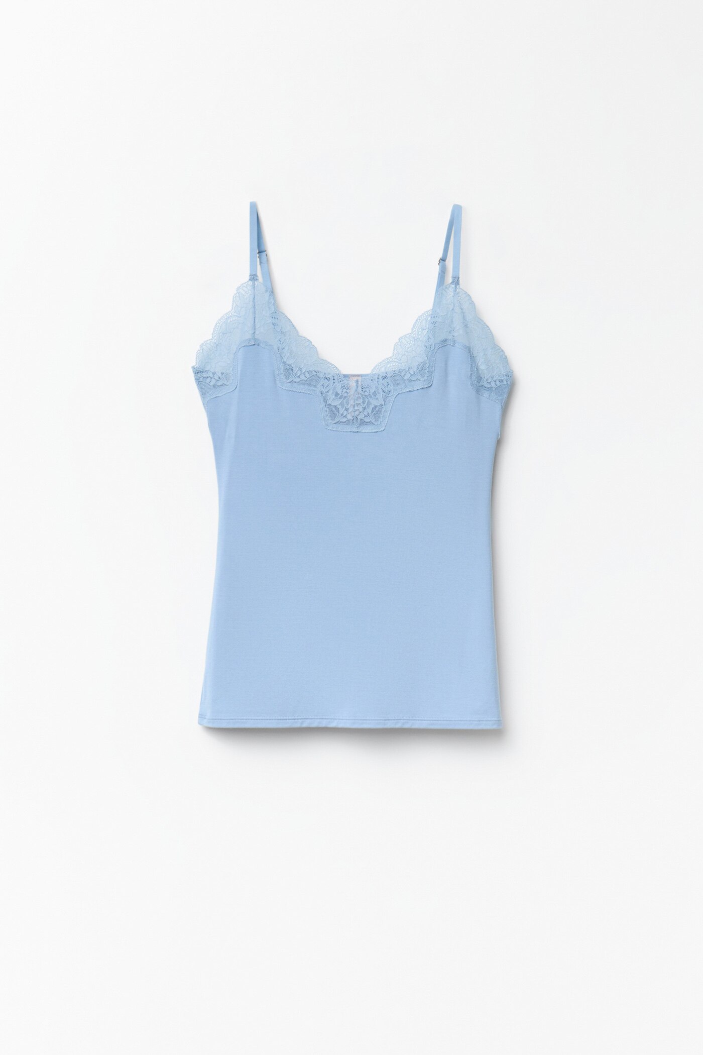 T-shirt lisa com renda Azul-claro-4