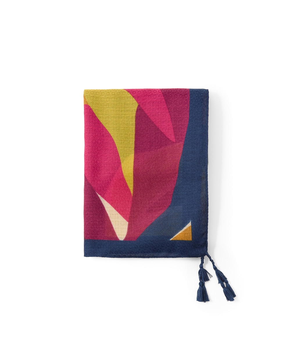 Écharpe com Blocos e Folhas Multicolor-1