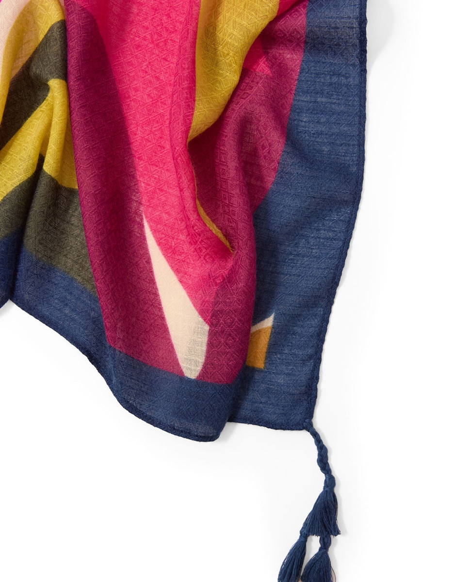 Écharpe com Blocos e Folhas Multicolor-2