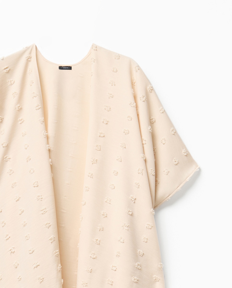 Kimono Rústico com Pompons Bege-2