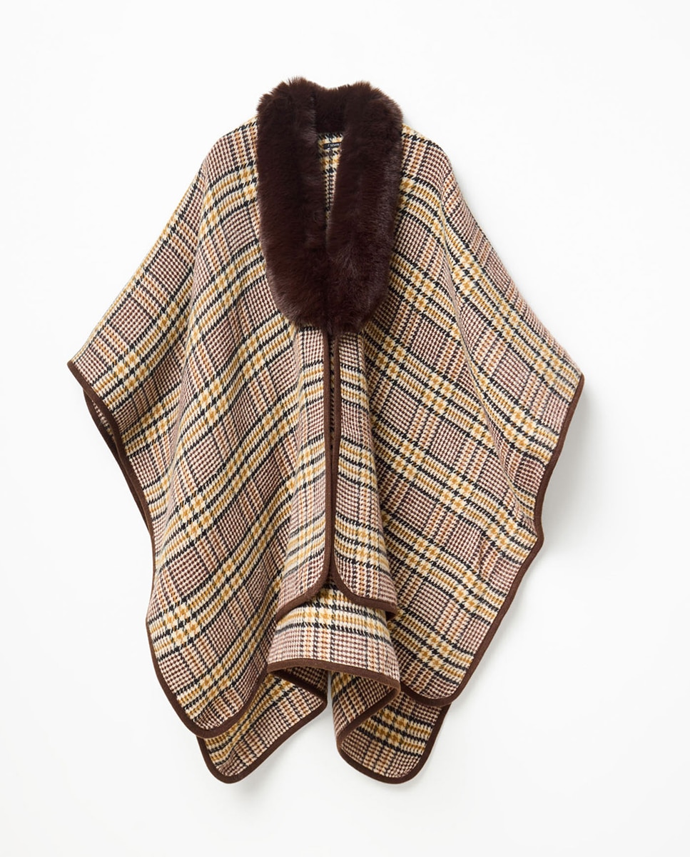 Poncho cuello largo pelo - Sfera - Marrón Marrón-1