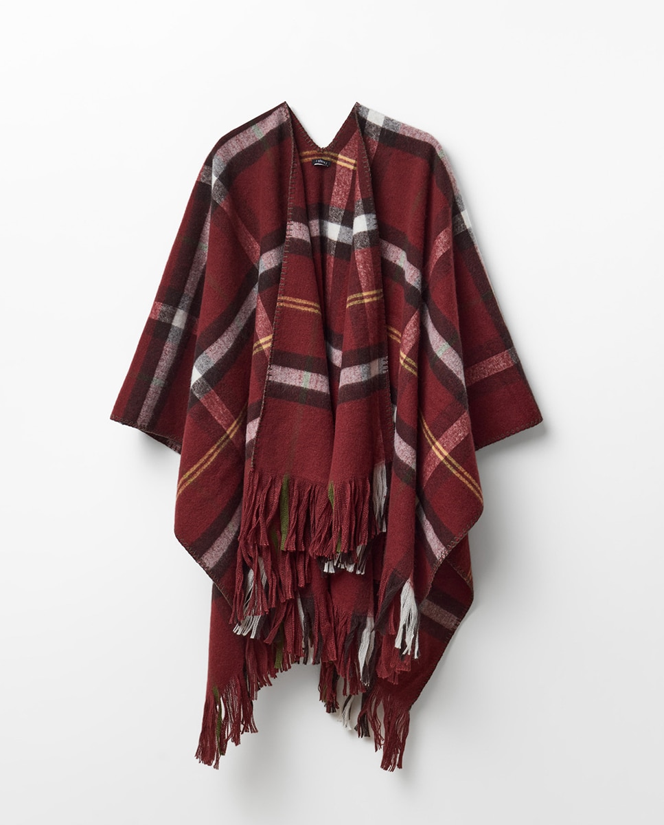 Poncho aos Quadrados Tartã 600 Vermelho-1