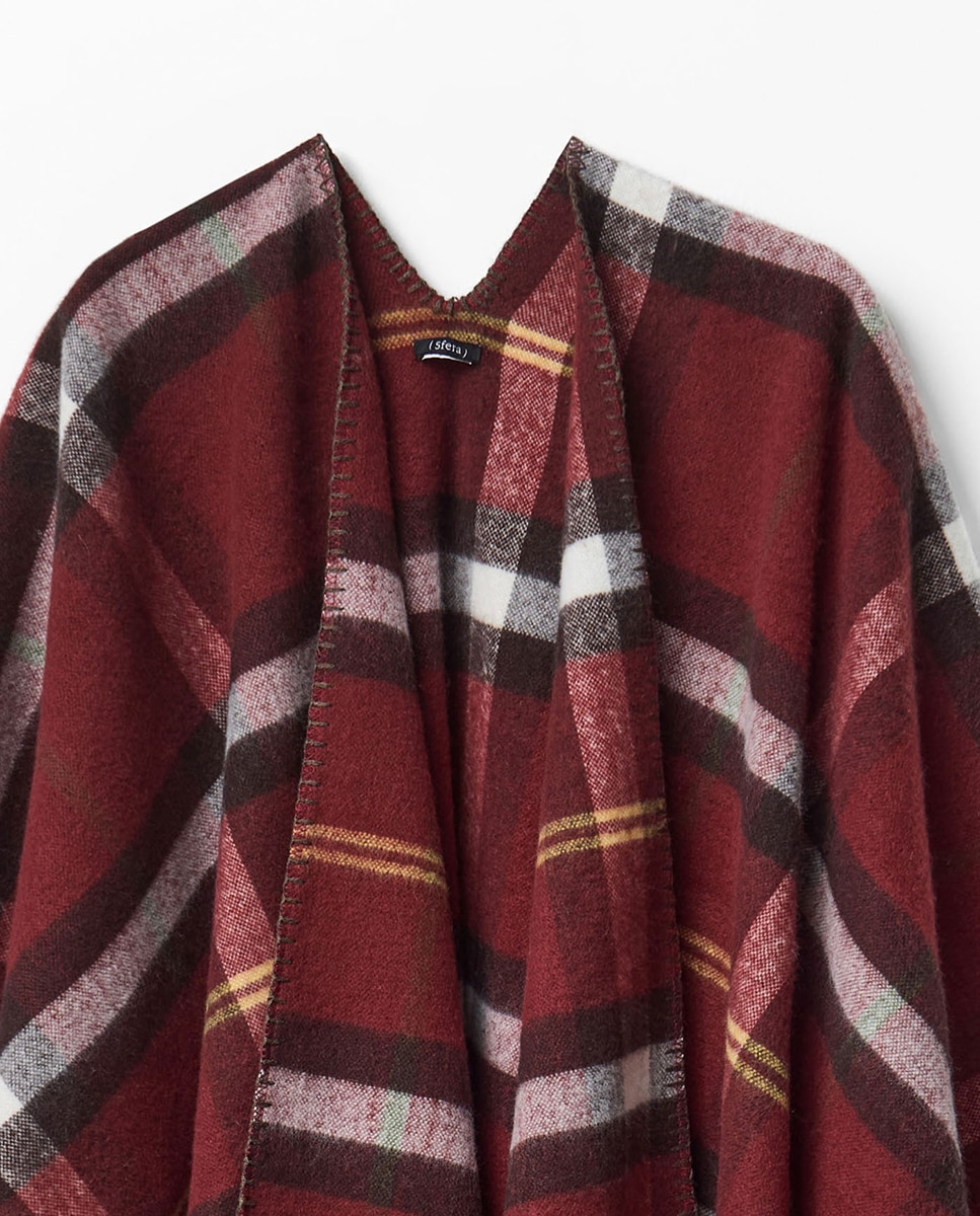 Poncho aos Quadrados Tartã 600 Vermelho-2