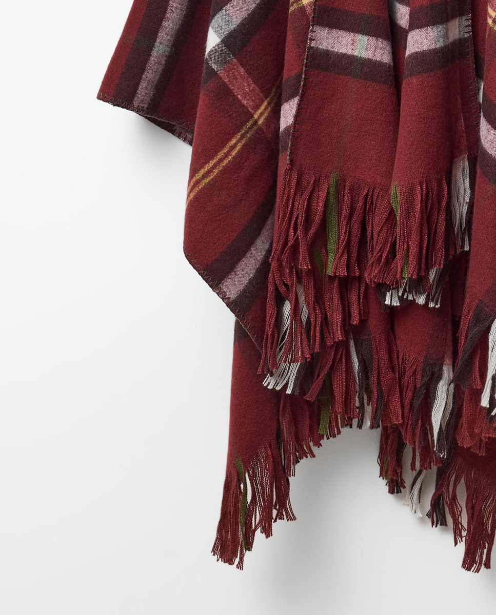 Poncho aos Quadrados Tartã 600 Vermelho-3