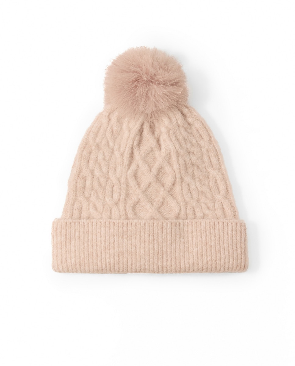 Gorro com Pompom e Pena Rosa-pálido-1