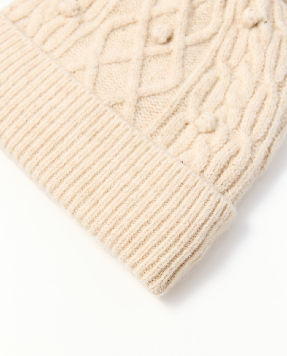 Gorro com Pompons com Forro Bege-2