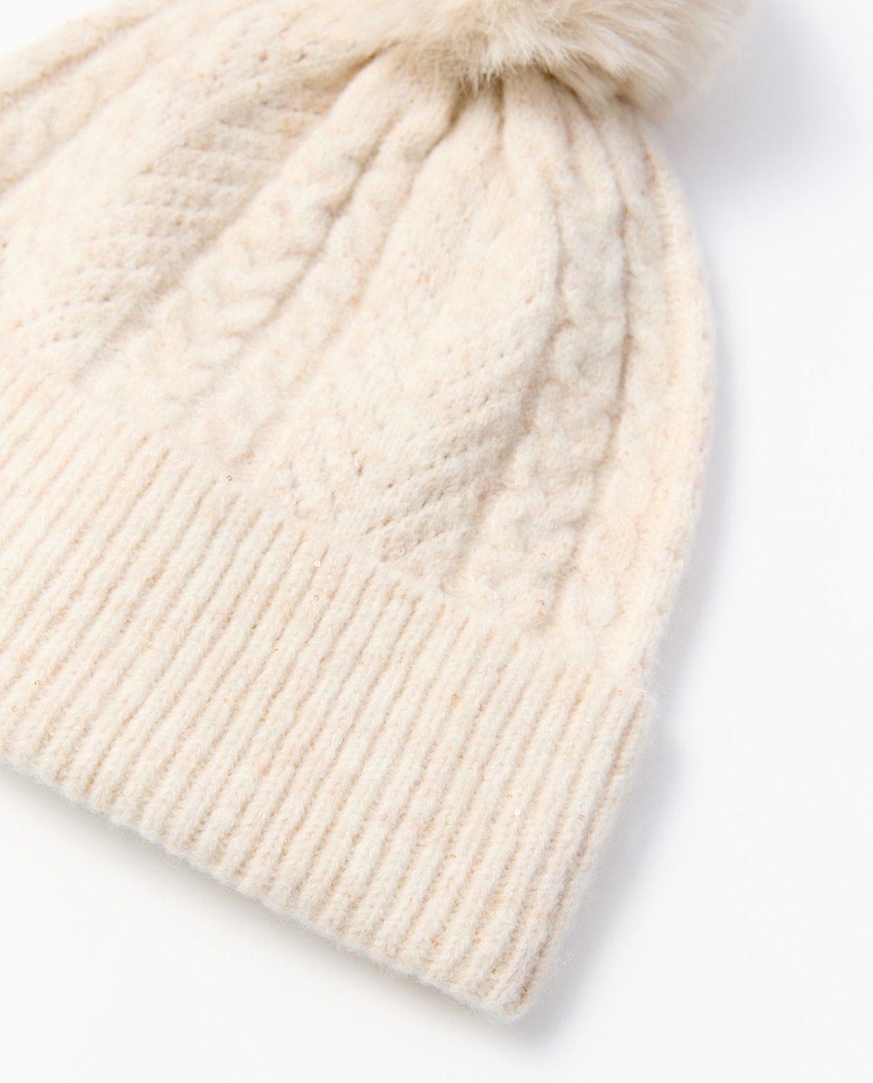 Gorro Rendilhado com Brilho Bege-2