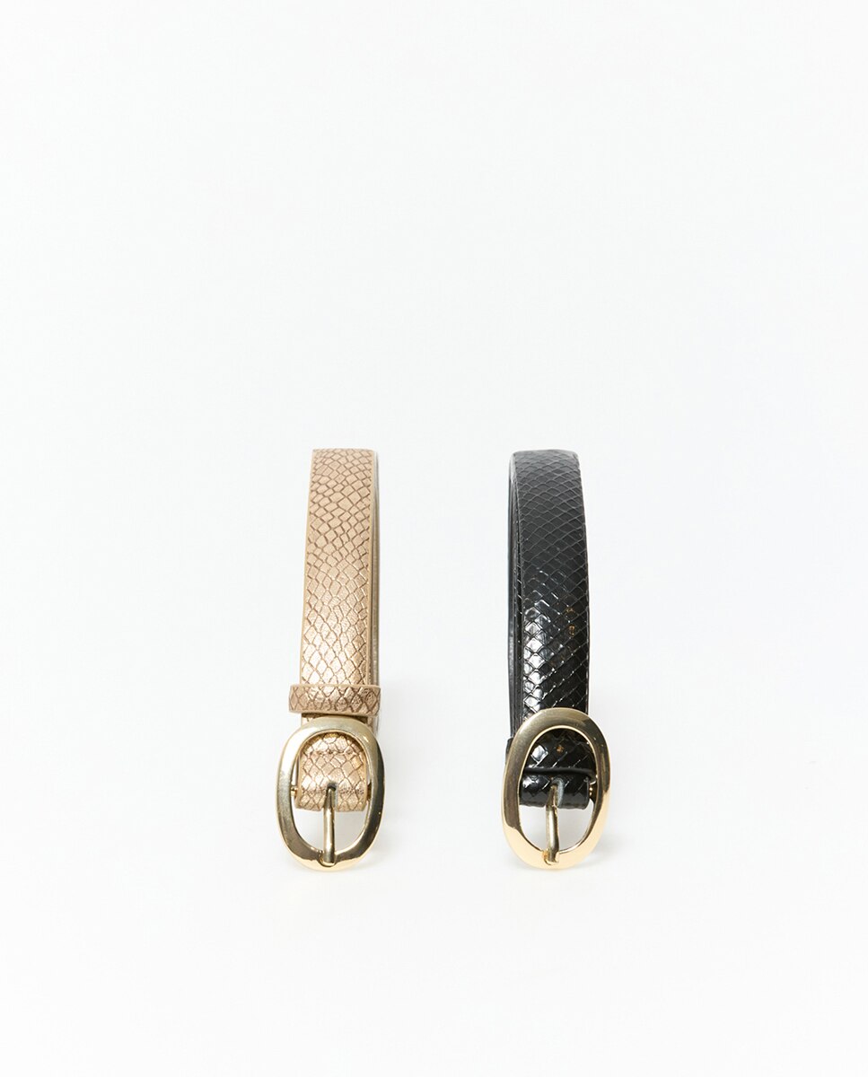 Conjunto de cintos com animal print de serpente Preto-3