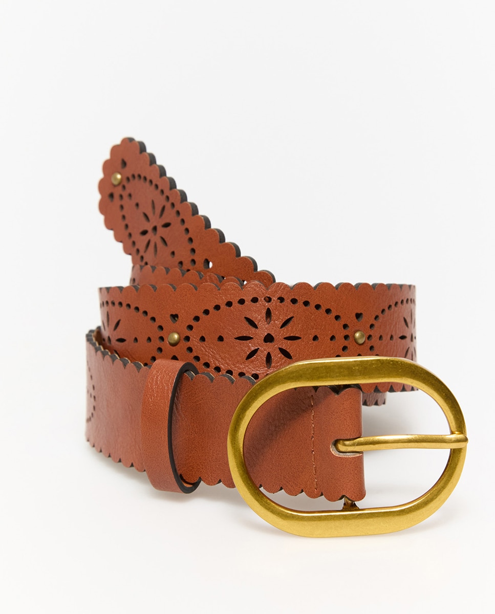 Cinto perfurado com renda Camel-3