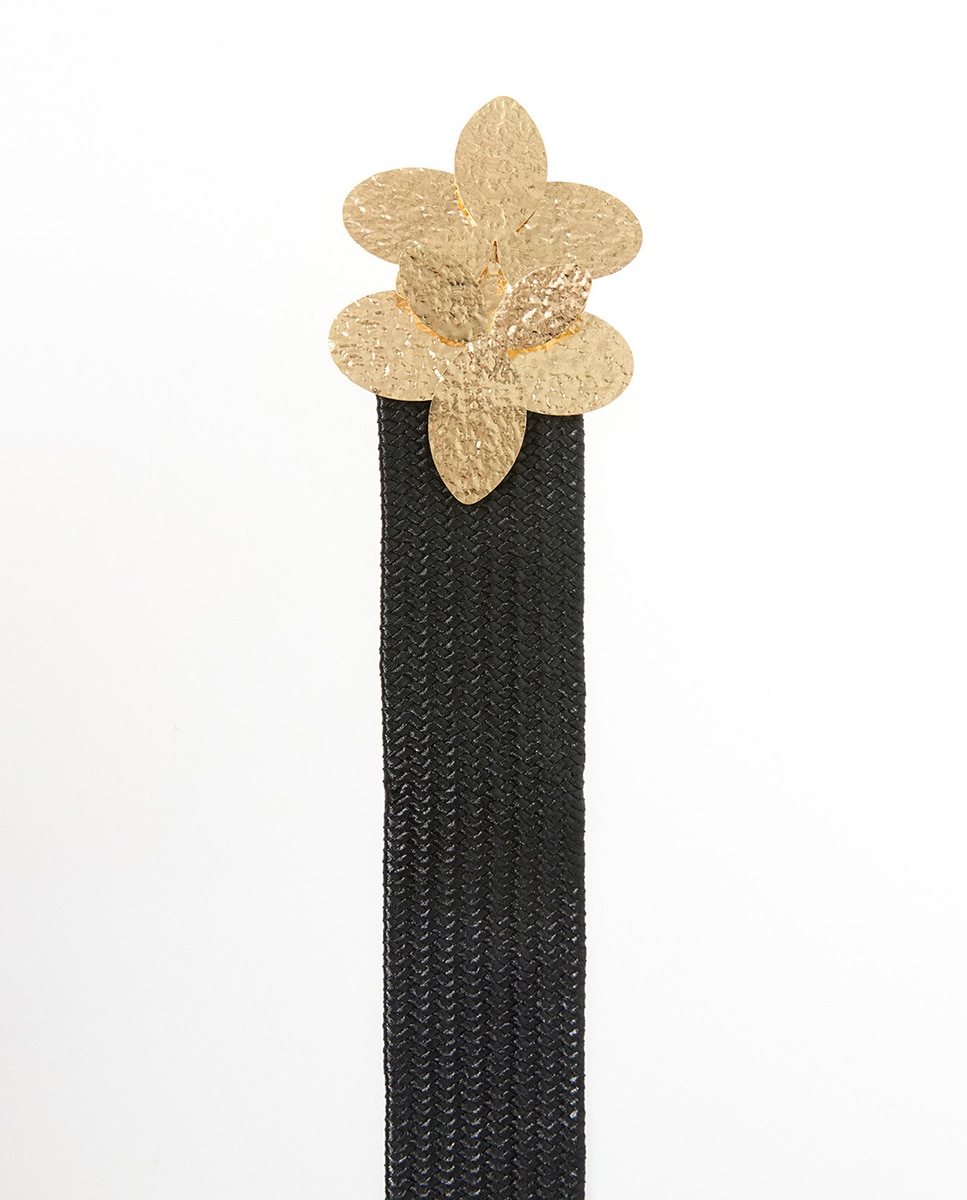 Cinto Elástico com Flores de Metal Preto-2