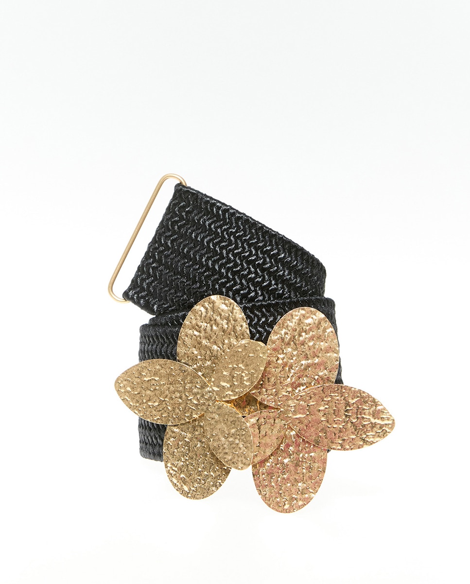 Cinto Elástico com Flores de Metal Preto-3