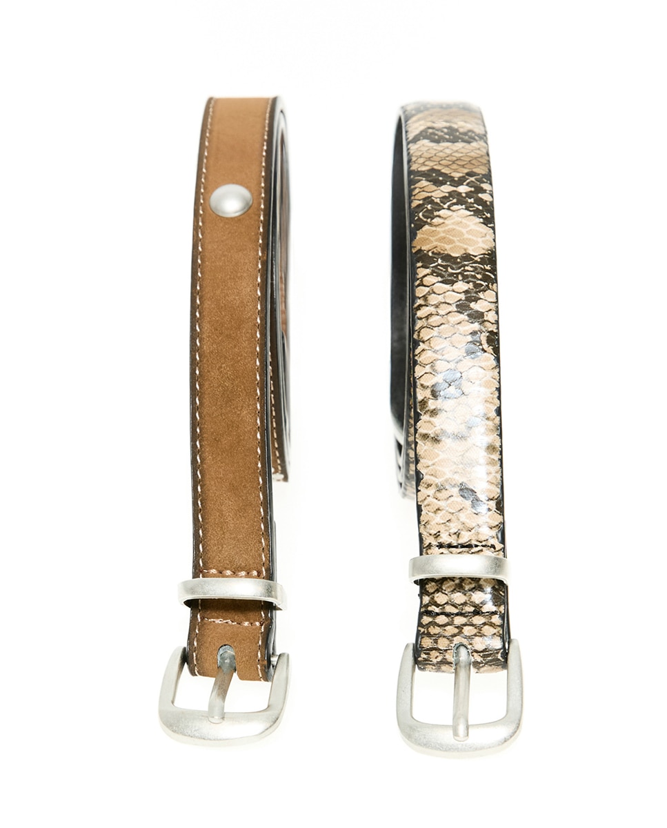 Conjunto de cintos com animal print de serpente 730 Camel-2