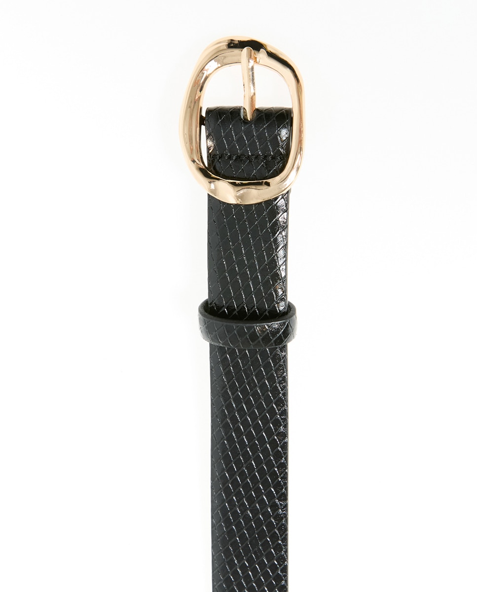 Cinto Oval com Efeito de Réptil Preto-2