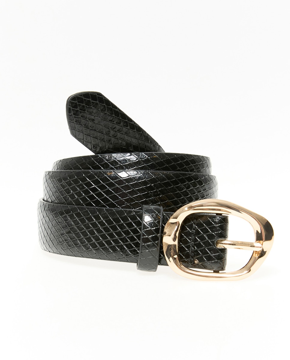 Cinto Oval com Efeito de Réptil Preto-3