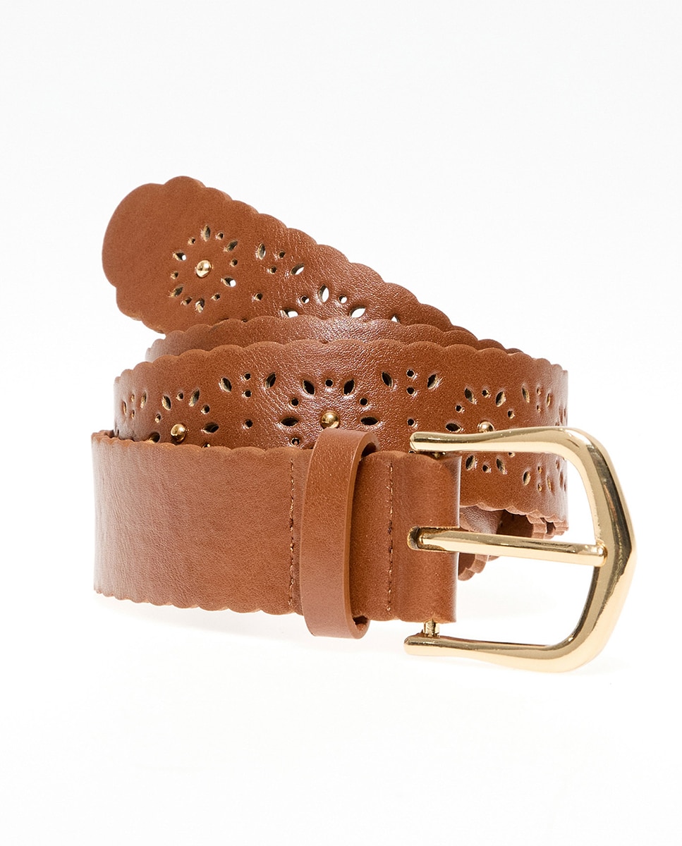 Cinto perfurado com renda Castanho-3