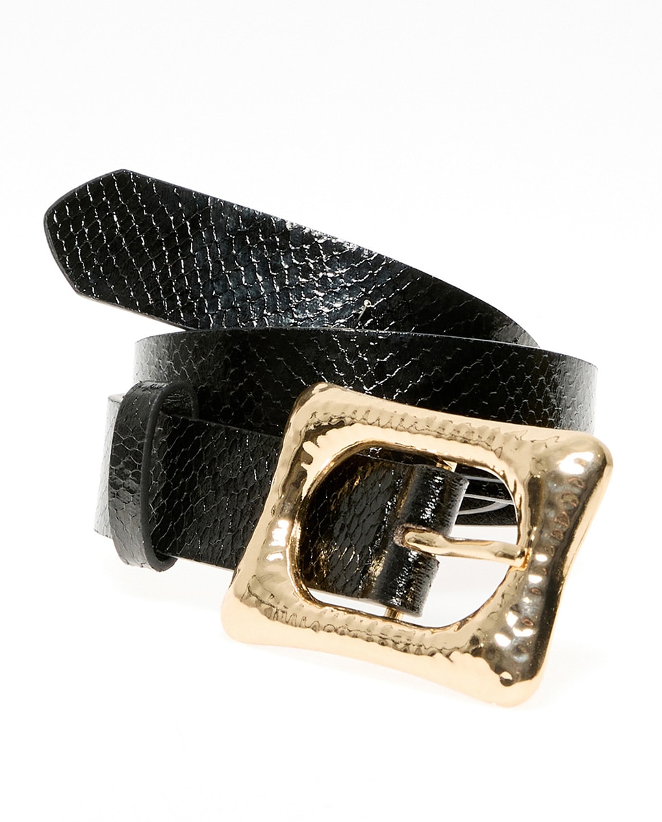 Cinto com fivela de textura Preto-3