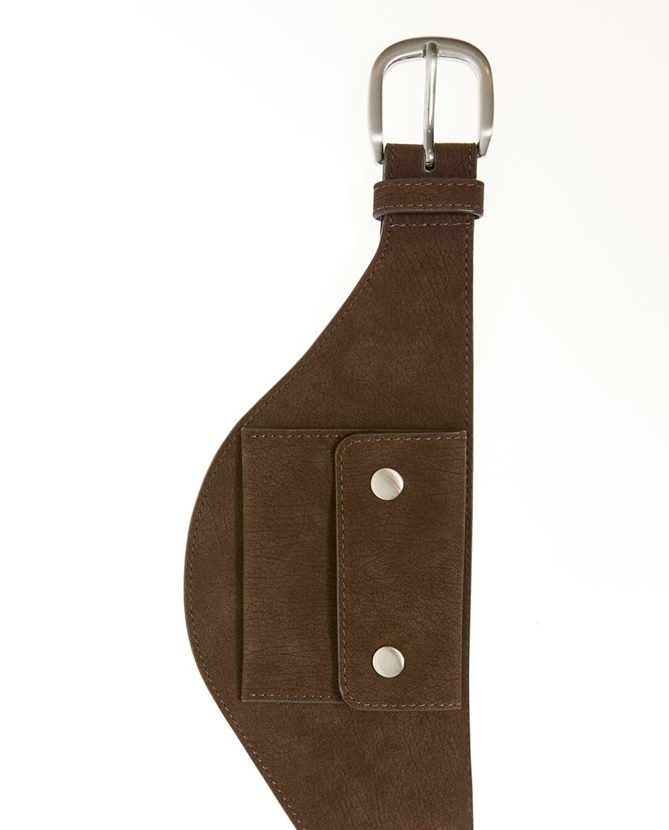 Cinto Tipo Faixa com Bolsos Chocolate-2