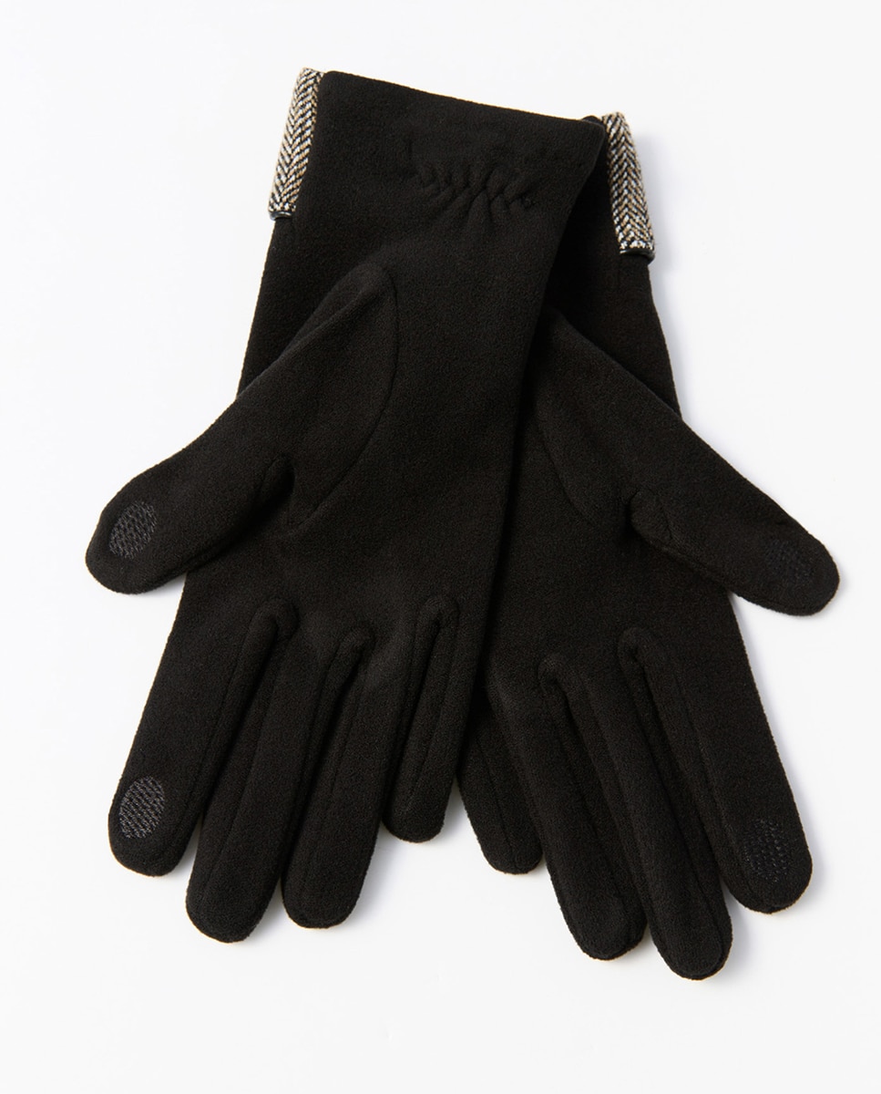 Luvas com Dobra Tartã Preto-2