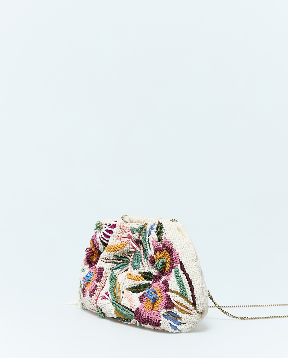 Mala Pouch com Bordado Floral Cru-3