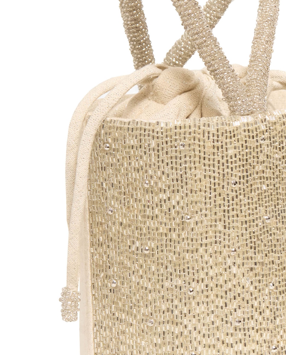Mala Bucket com Contas na Alça Prata-2
