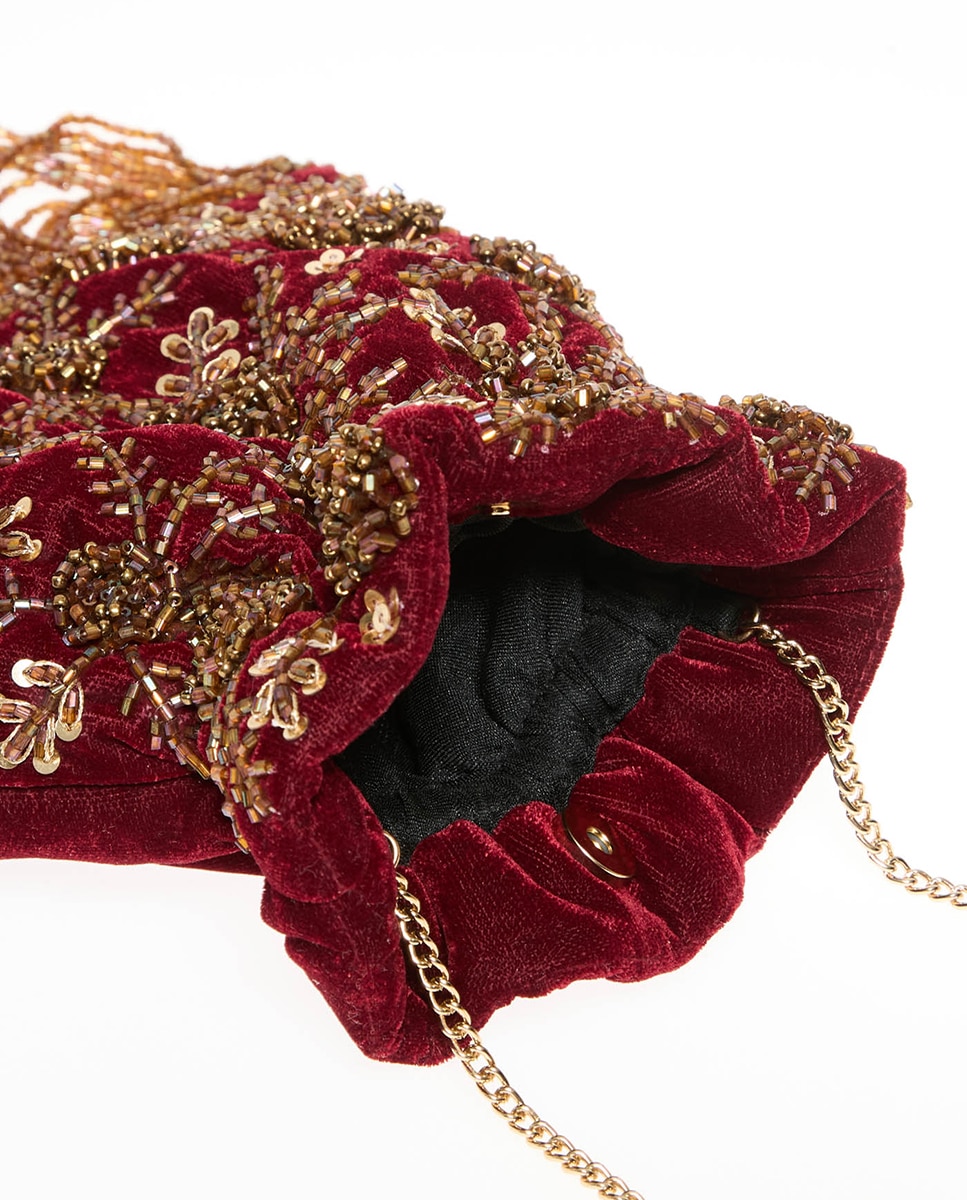 Mala Plana Franzida com Missangas Bordeaux-4