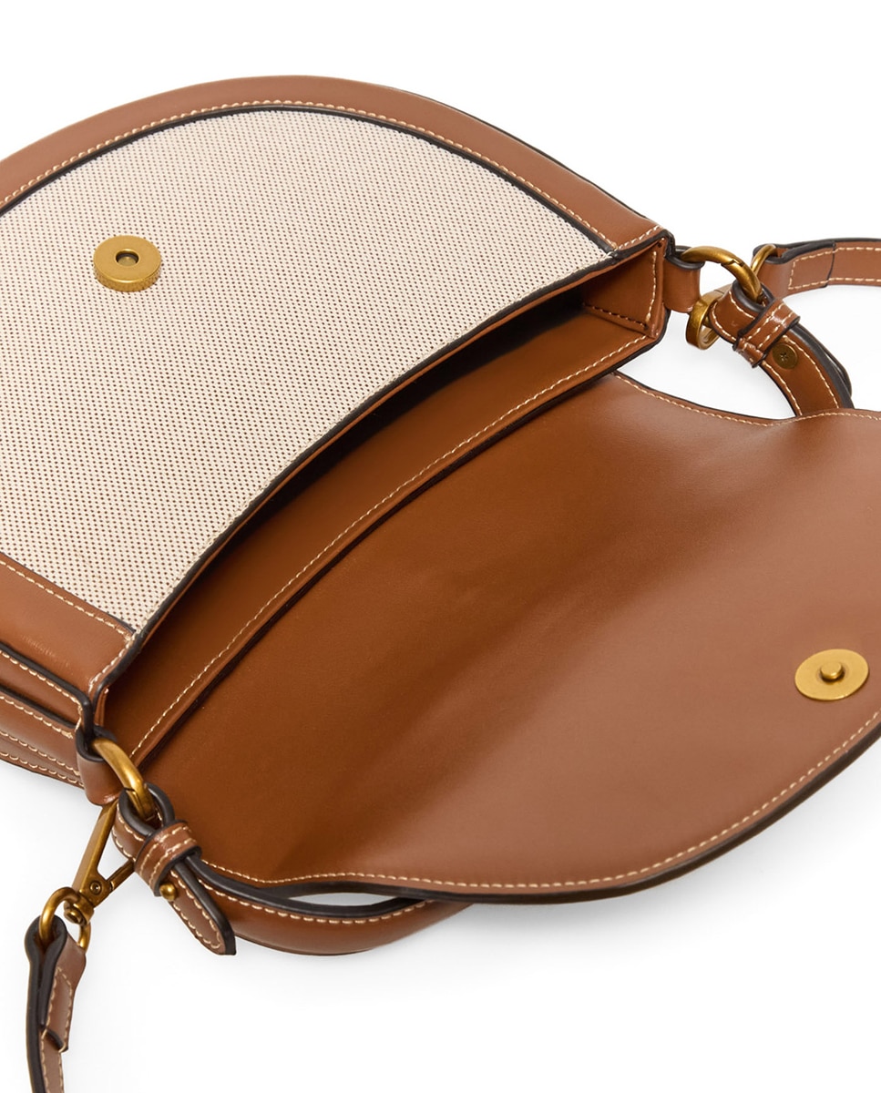 Mala Saddle de Lona Combinada Castanho-4
