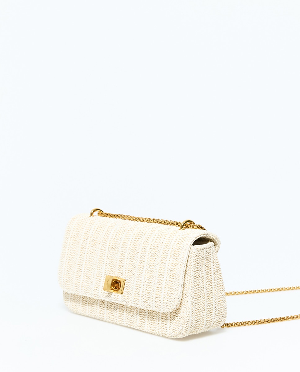 Mala Crossbody de Ráfia com Fecho Metálico Cru-2