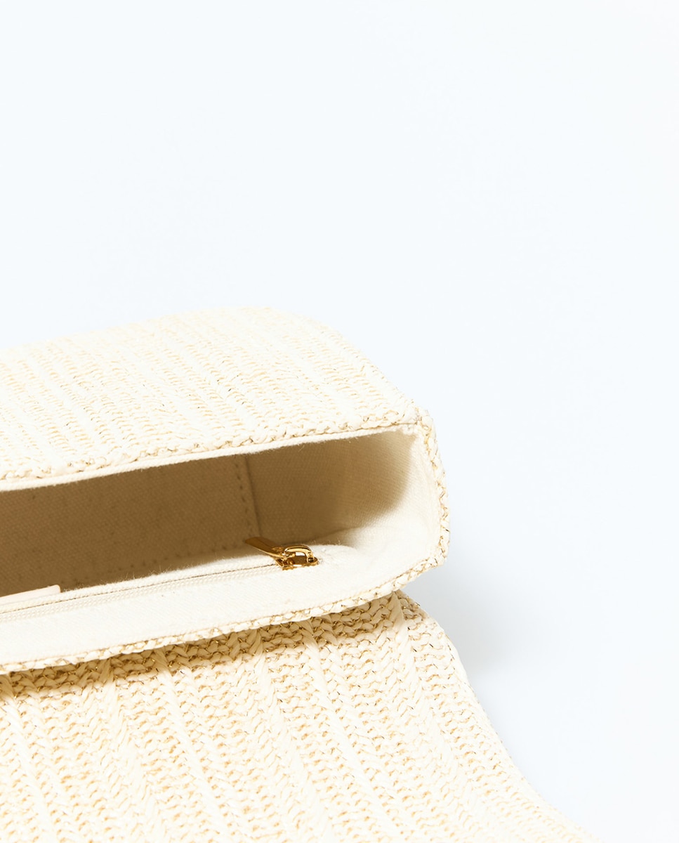 Mala Crossbody de Ráfia com Fecho Metálico Cru-3