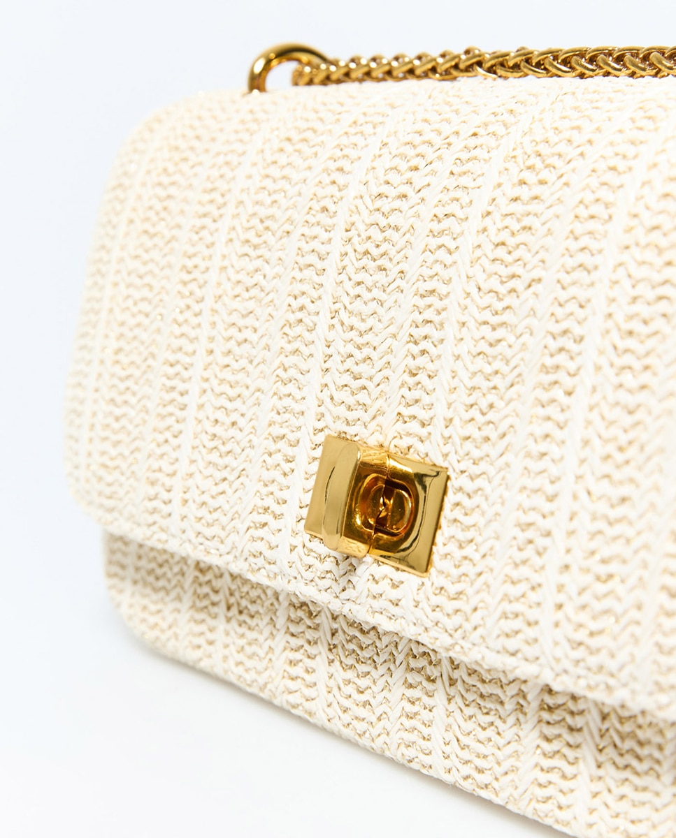 Mala Crossbody de Ráfia com Fecho Metálico Cru-4