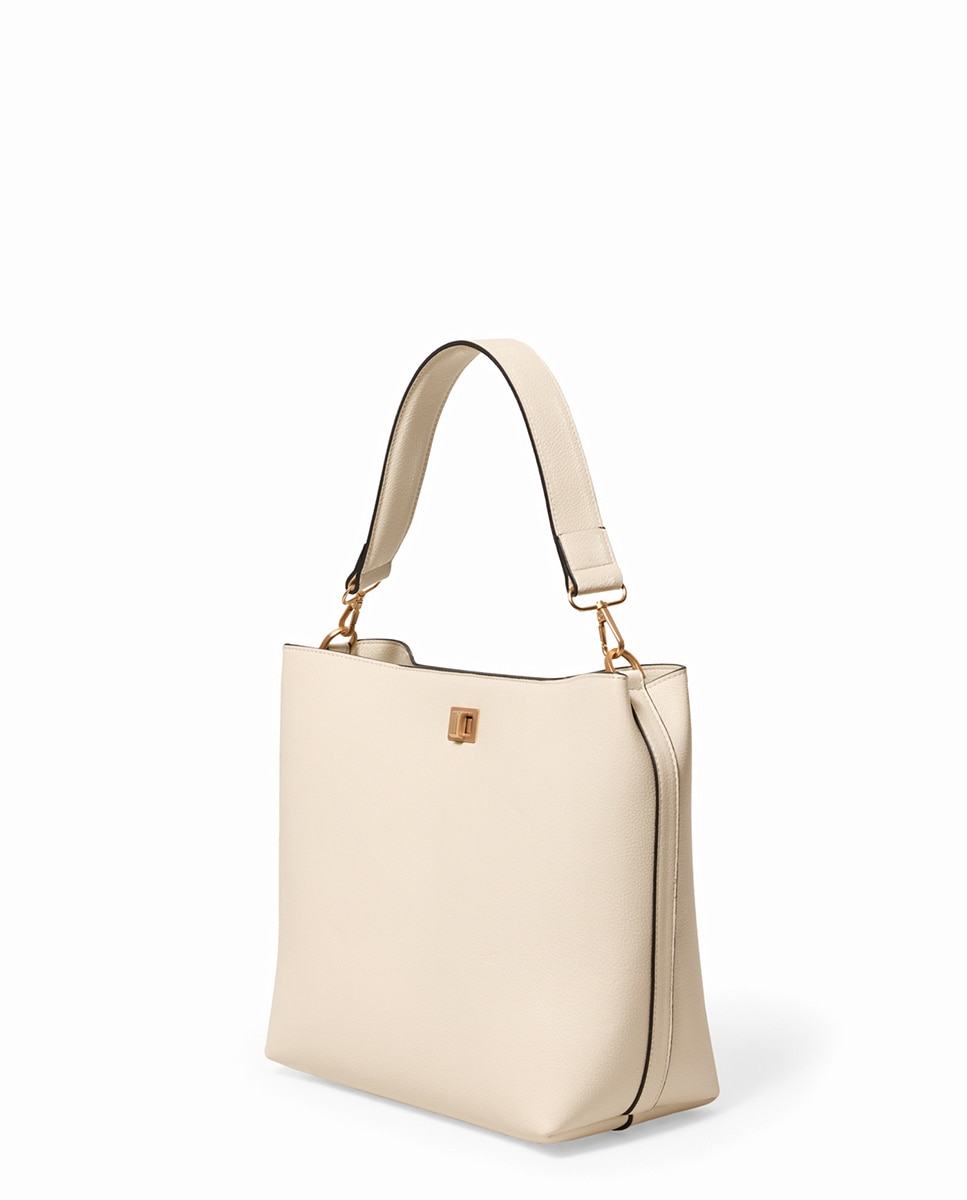 Mala Hobo de Ombro com Fecho Metálico Branco-2