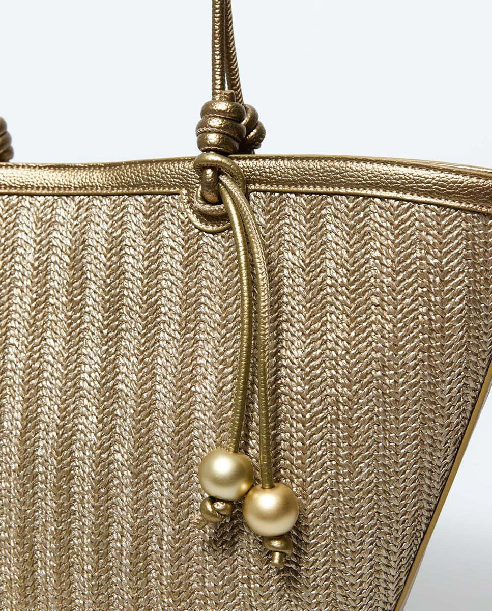 Cesta de Ráfia Metalizada Ouro-2