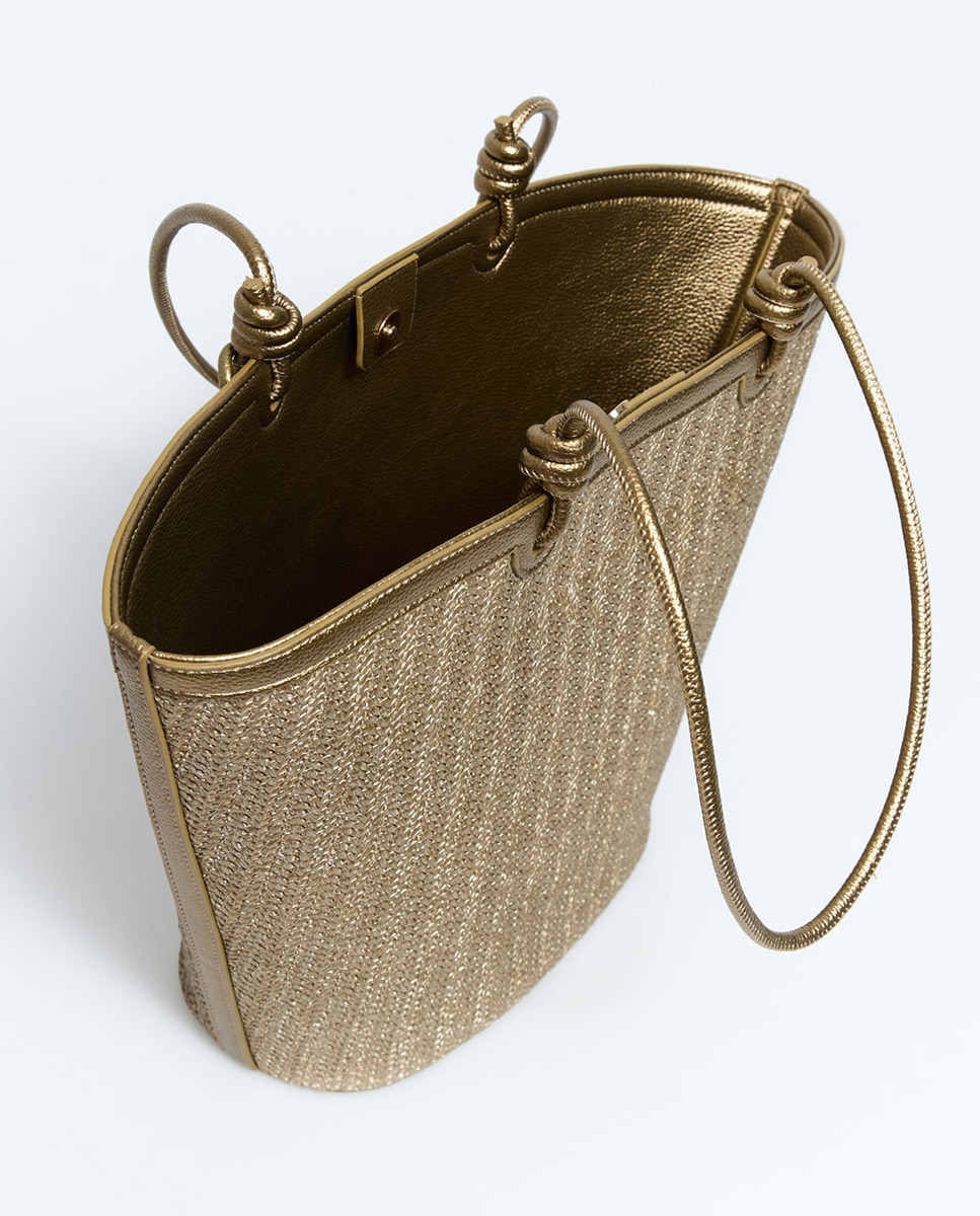Cesta de Ráfia Metalizada Ouro-4