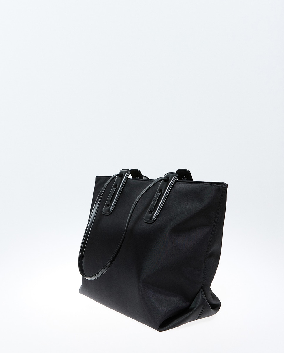 Mala Shopper de Nylon com Detalhe de Alças Preto-2