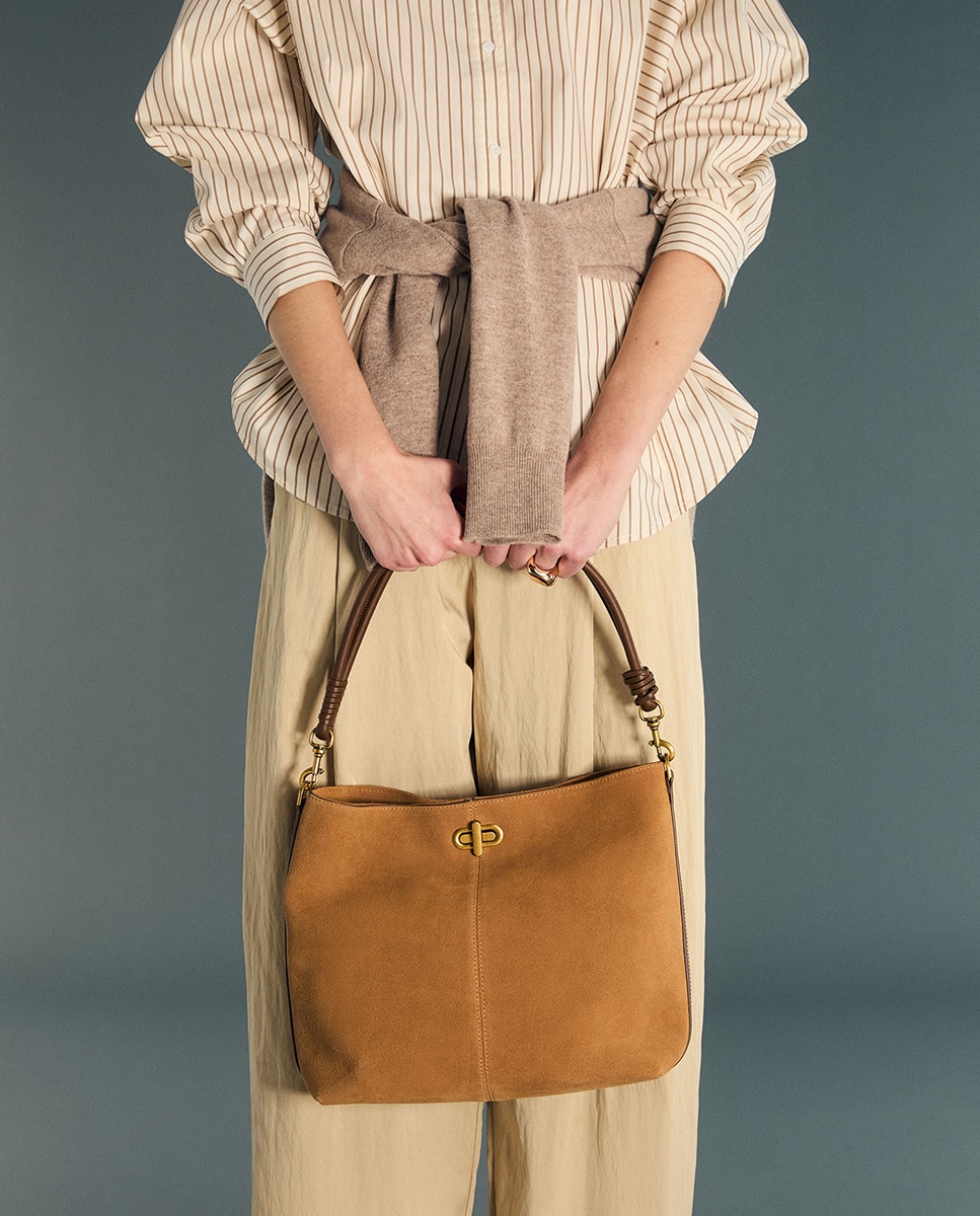 Mala Hobo em Pele com Fecho Metálico Castanho-2