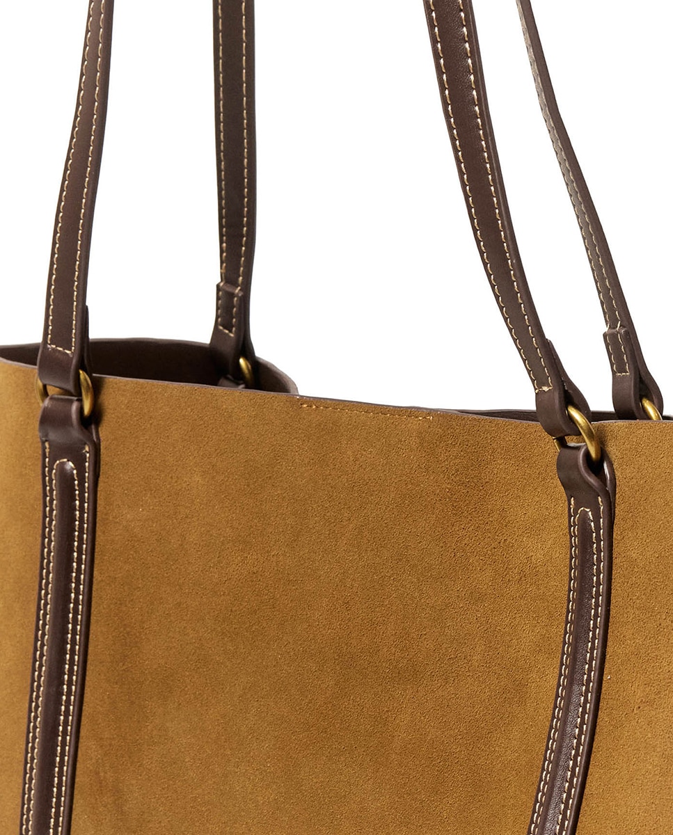 Mala Shopper em Pele com Tiras Caqui-6