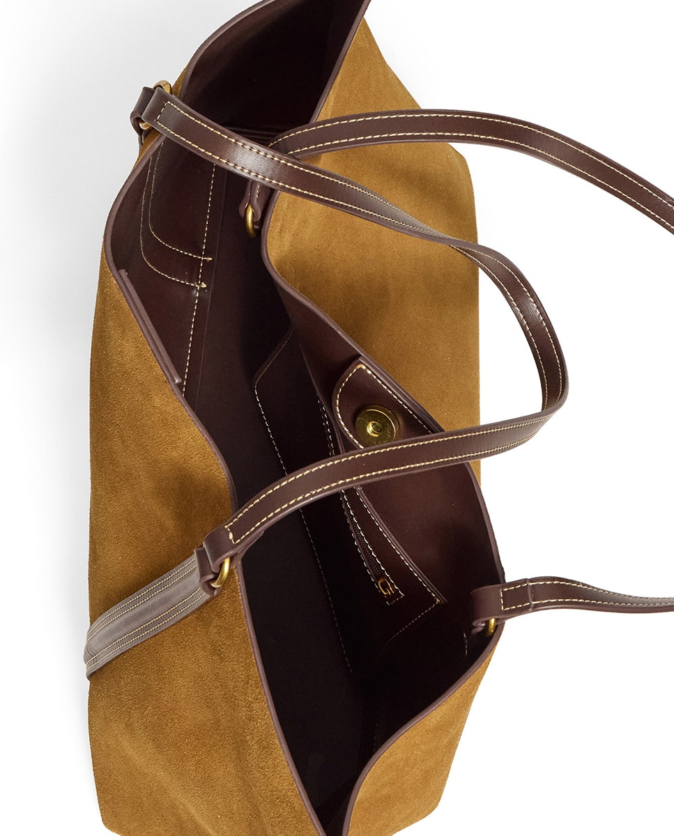 Mala Shopper em Pele com Tiras Caqui-8