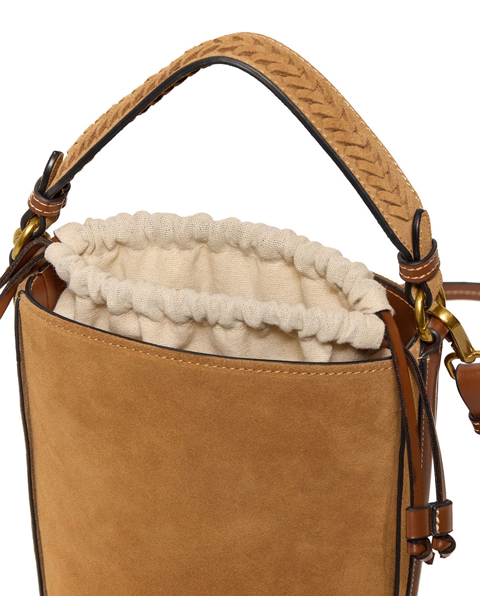 Mala Bucket em Pele Entrançada Camel-4