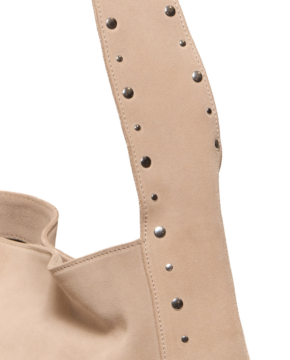 Mala Hobo em Pele com Tachas Bege-3