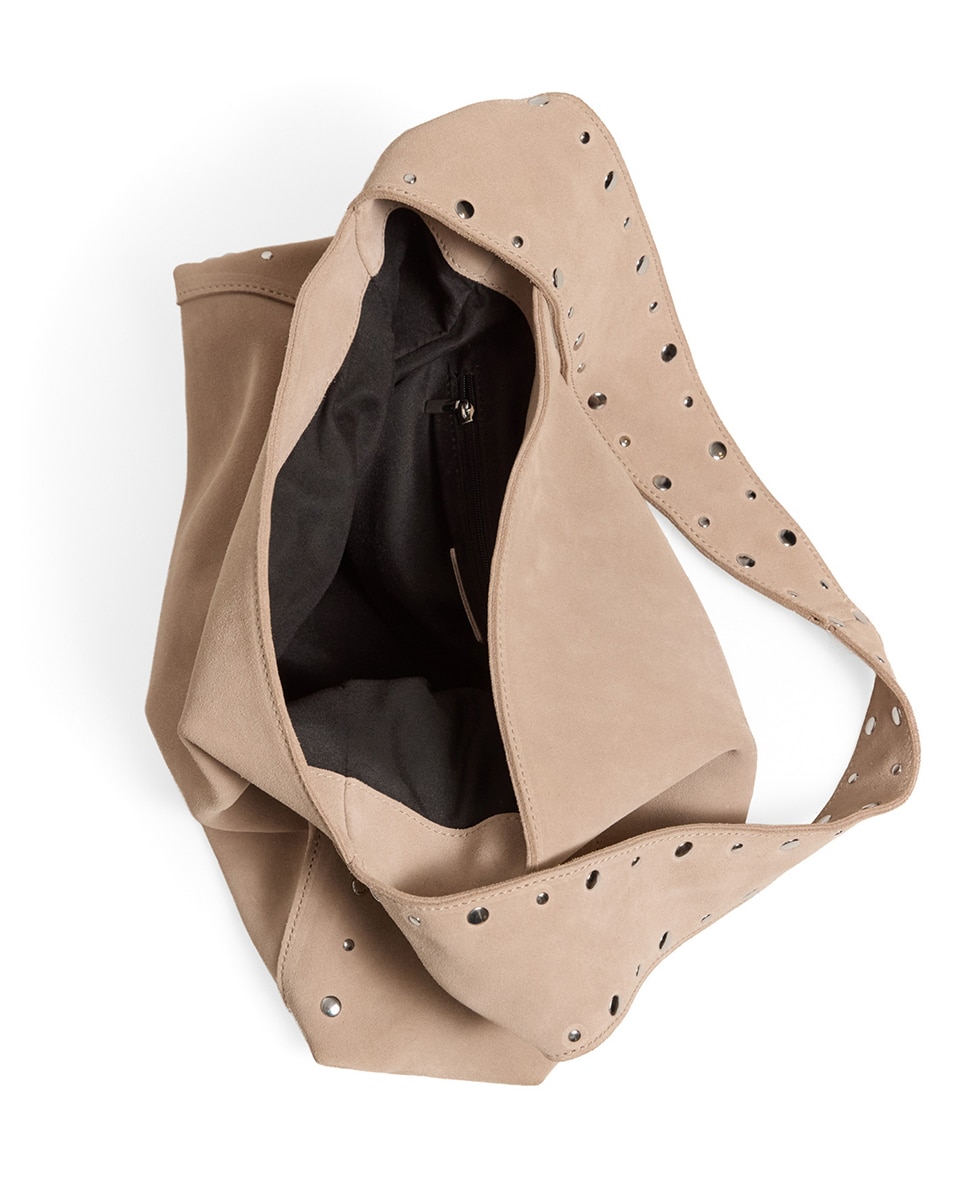 Mala Hobo em Pele com Tachas Bege-4