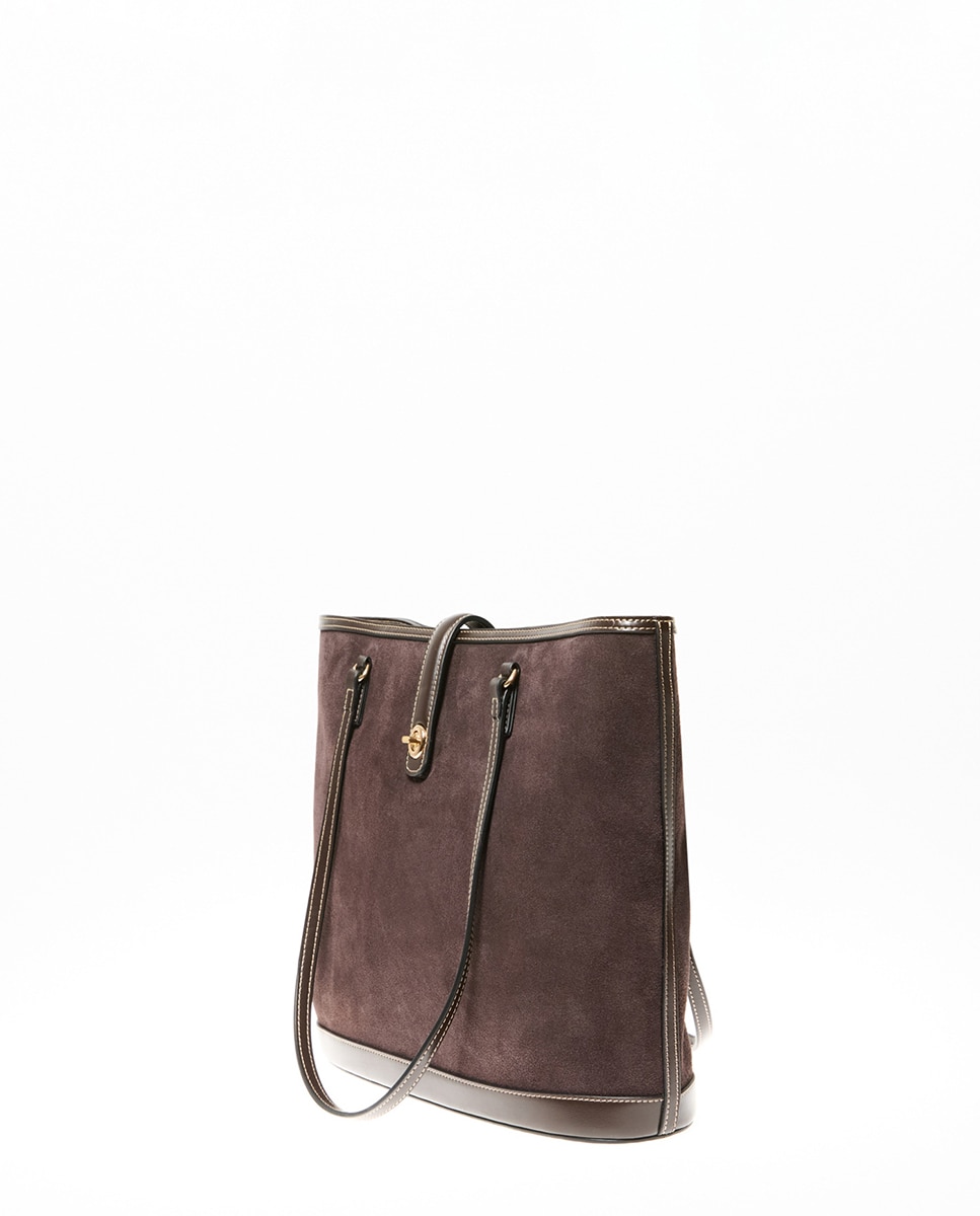 Mala Shopper em Pele com Detalhe Metálico Chocolate-3