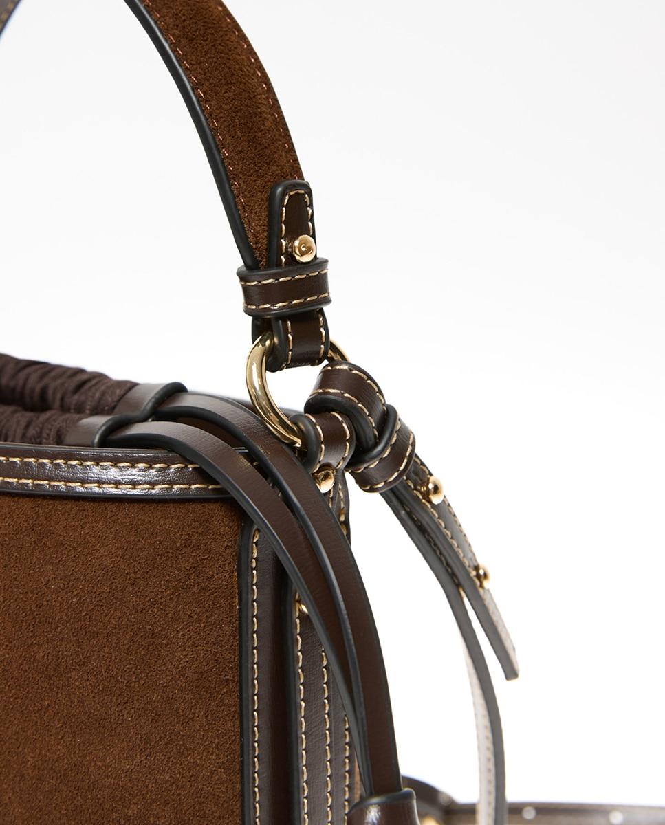 Mala Bucket em Pele com Bolsa Interior Castanho-3